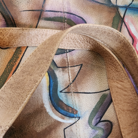 NWT Vintage Sam Sam Hand-Painted Large Leather Shoulder Bag - Picture 4 of 7